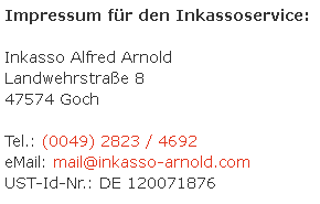 Impressum für den Inkassoservice